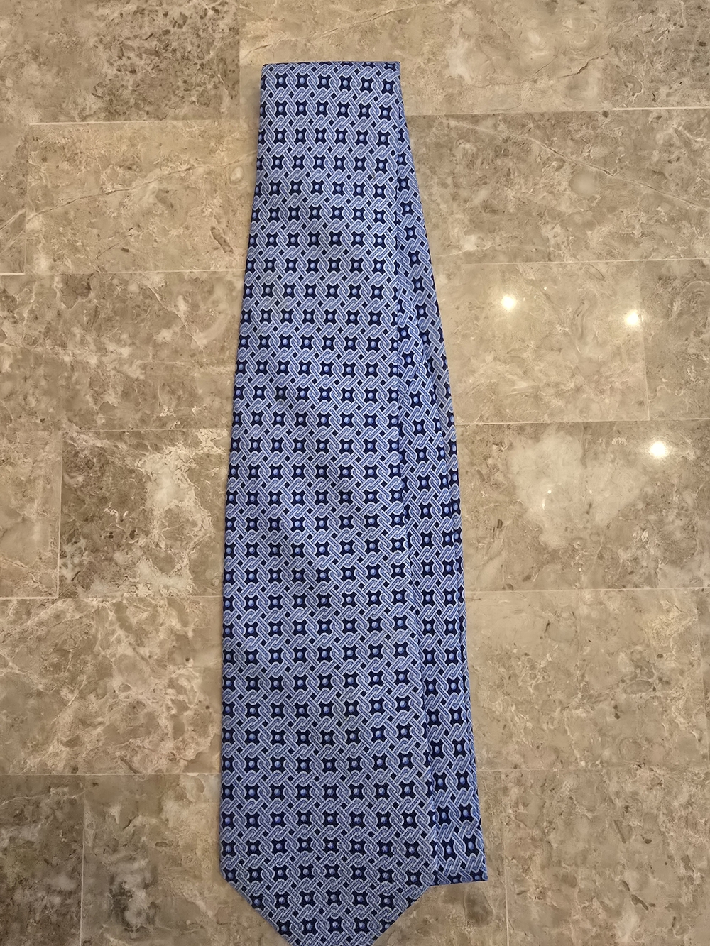 Hermes Blue Patterned Silk Tie